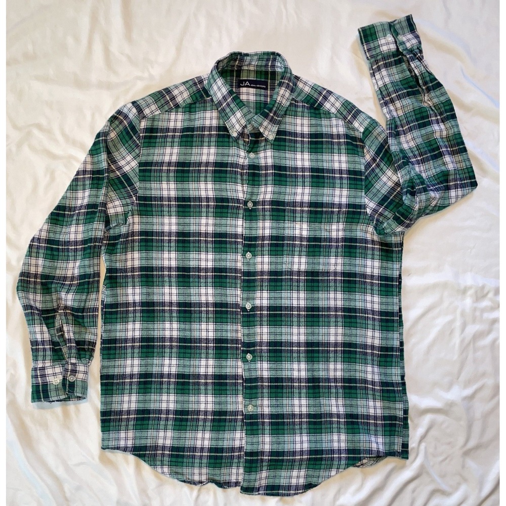 Vintage John Ashford Green Plaid Flannel Button Up Shirt Mens Large Cotton L
